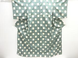 格子に蝶模様織り出し手織り紬着物